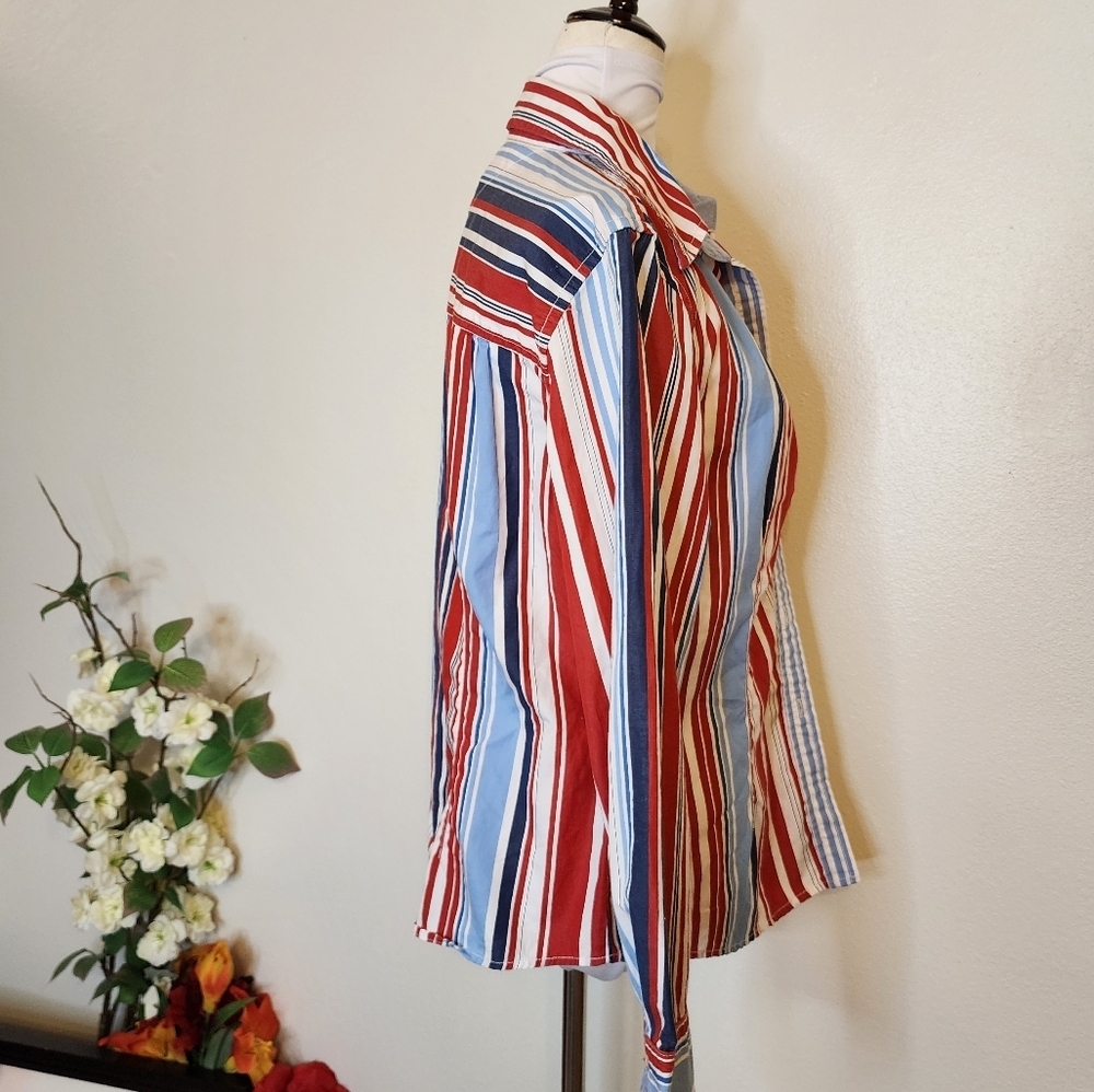 Tommy Hilfiger Western Red White Blue Stripe Button Front Shirt Womens - Picture 4 of 9